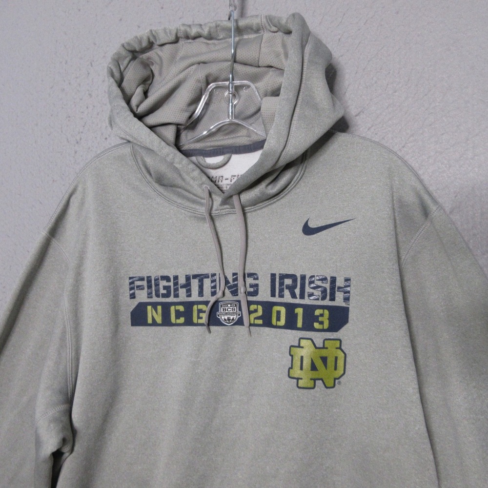 Nike Notre Dame Fighting Irish Hoodie Men XL NCG 2013 Therma-Fit Grey Swoosh